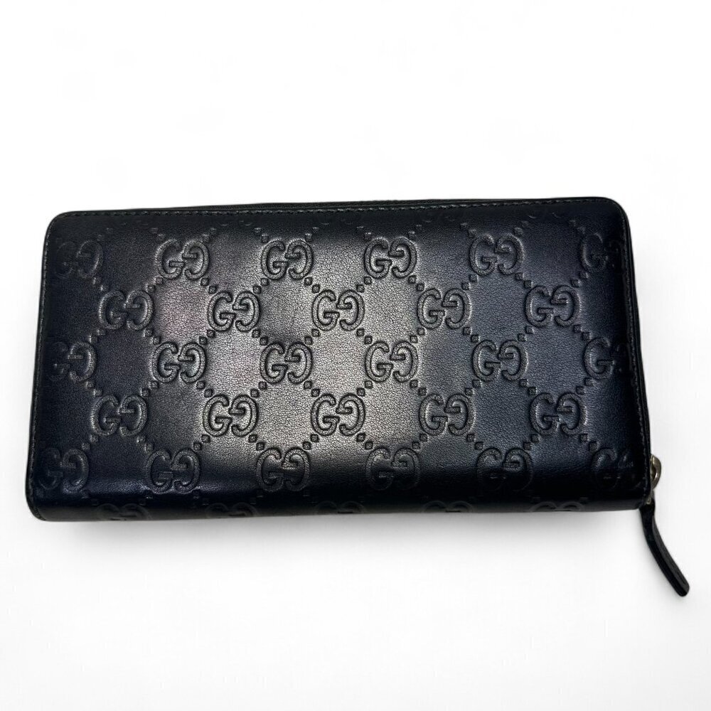 GUCCI Guccissima Leather Zip Around Long Wallet, Black GG Embossed - Picture 4 of 15